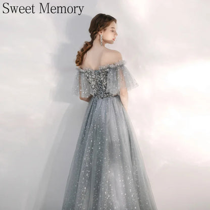 Customized Long Silver Gray Evening Dresses Sweet Celebrity Sequin Graduation Robes Soiree Dinner Wedding Party Dress Women