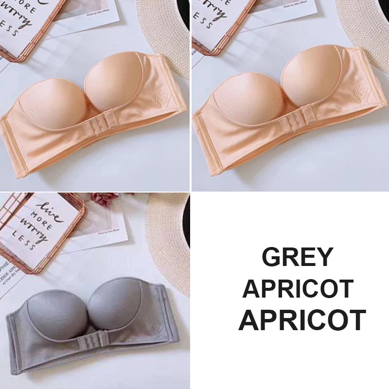 FINETOO 3PCS/Set Strapless Front Exposure Bra Sexy Women Bralette Underwear Brassiere Lingerie Invisible Bras for Female A/B CUP