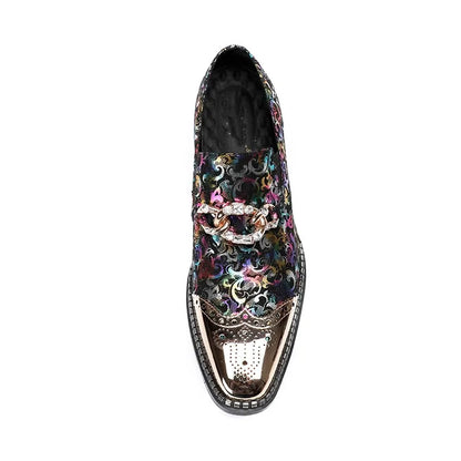 Zapatoz De Hombre Fashion Print Men Formal Shoes Iron Round Toe Slip On Genuine Leather For Men Dress Wedding Oxford Shoes