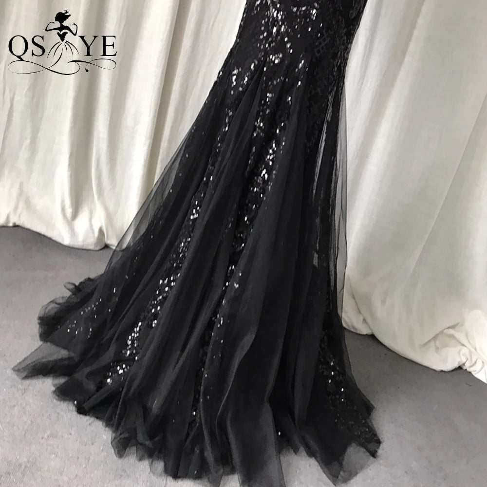 One Shoulder Sequined Black Evening Dresses Glitter Pattern Lace Mermaid Prom Gown Long Formal Party Women Fashion Dress 2025