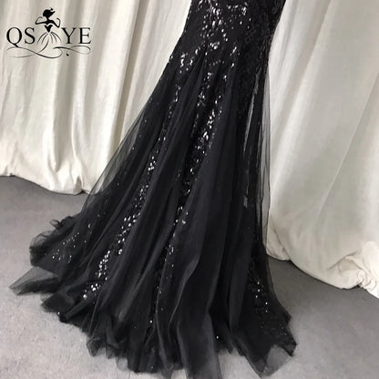 One Shoulder Sequined Black Evening Dresses Glitter Pattern Lace Mermaid Prom Gown Long Formal Party Women Fashion Dress 2025