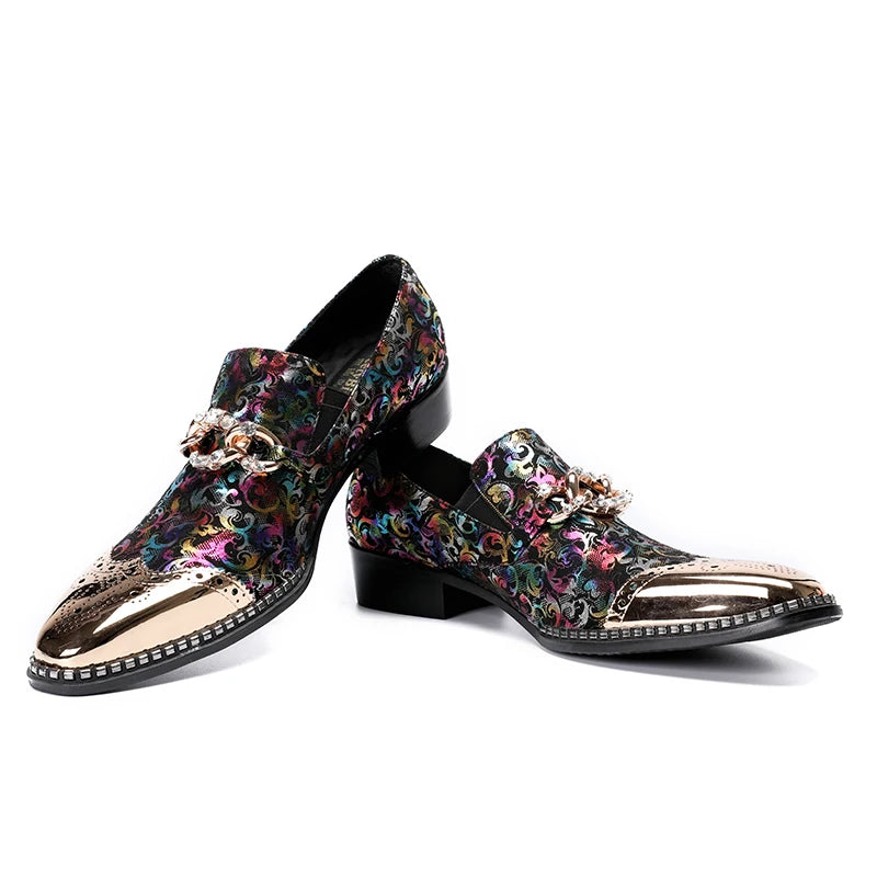 Zapatoz De Hombre Fashion Print Men Formal Shoes Iron Round Toe Slip On Genuine Leather For Men Dress Wedding Oxford Shoes