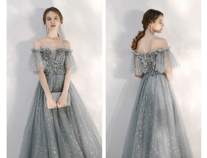 Customized Long Silver Gray Evening Dresses Sweet Celebrity Sequin Graduation Robes Soiree Dinner Wedding Party Dress Women