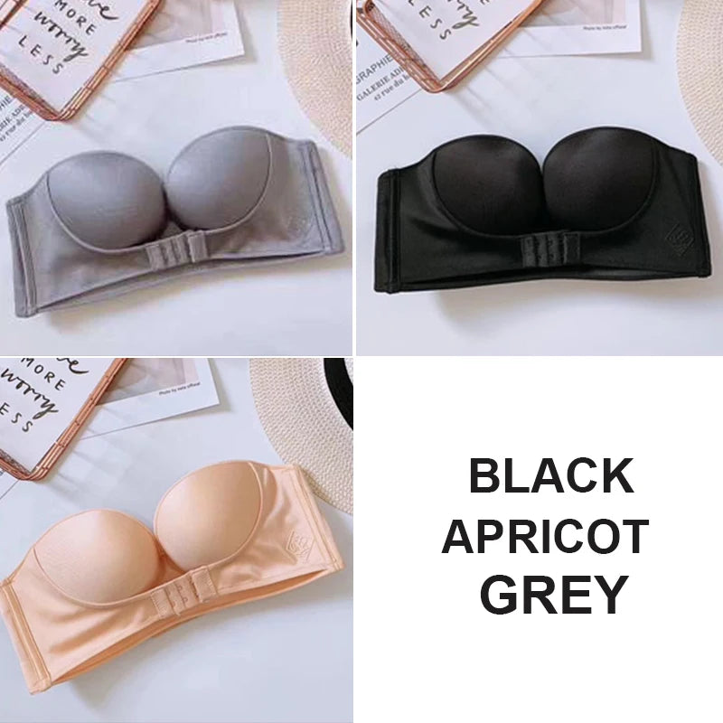FINETOO 3PCS/Set Strapless Front Exposure Bra Sexy Women Bralette Underwear Brassiere Lingerie Invisible Bras for Female A/B CUP