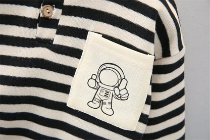 New Spring Causal Suit Kids Boys Girls Cartoon Strips T Shirt Pants 2pcs/Set Children Clothing Kids Infant Sportswear 0-5 Years