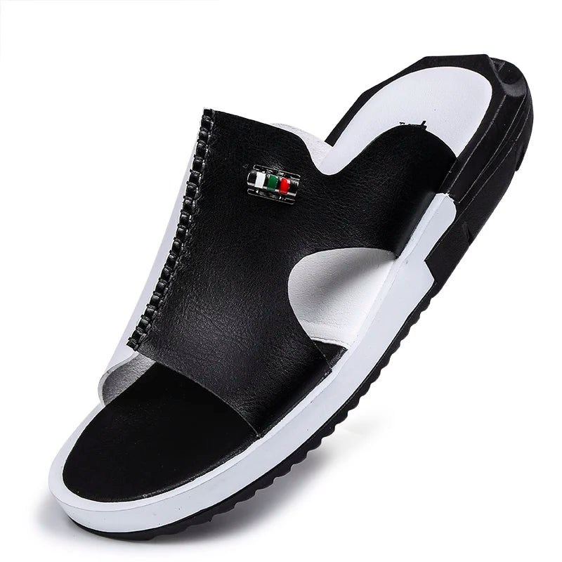 Comfortable Sandals Men Summer Slippers Fashion Peep Toe PU Flip Flops Shoes Male Outdoor Non-slip Flat Beach Slides Big Size