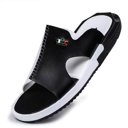 Comfortable Sandals Men Summer Slippers Fashion Peep Toe PU Flip Flops Shoes Male Outdoor Non-slip Flat Beach Slides Big Size