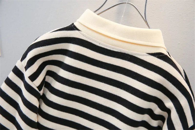 New Spring Causal Suit Kids Boys Girls Cartoon Strips T Shirt Pants 2pcs/Set Children Clothing Kids Infant Sportswear 0-5 Years