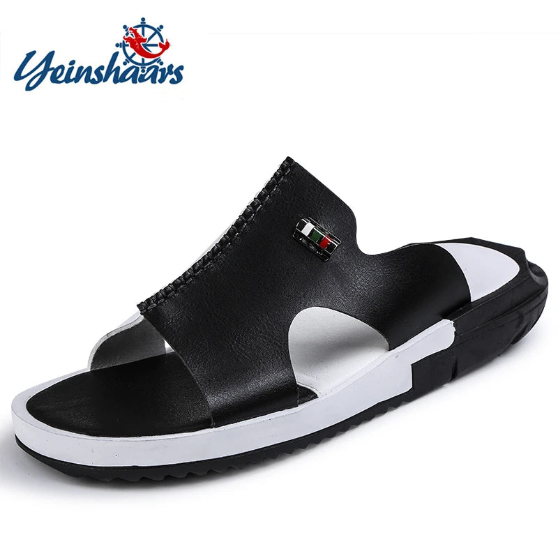 Comfortable Sandals Men Summer Slippers Fashion Peep Toe PU Flip Flops Shoes Male Outdoor Non-slip Flat Beach Slides Big Size