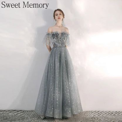 Customized Long Silver Gray Evening Dresses Sweet Celebrity Sequin Graduation Robes Soiree Dinner Wedding Party Dress Women