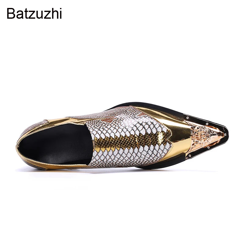 Batzuzhi Men's Shoes Luxury Handmade Pointed Toe Leather Dress Shoes Men Slip on Gold Oxfords for Men Partry/Wedding, EU38-46