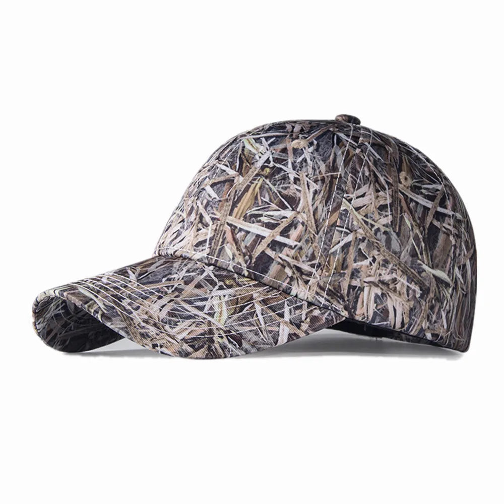Outdoor Waterproof Bionic Camouflage Hunting Hat Sunshade Reed Bulrush Camo Fishing Hat Breathable Hiking Peaked Cap Cotton Hat