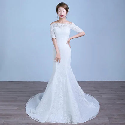 XXN-054B#Waist Cinching Fish Tail Dress 2025 New Palace Bride Slimming Wedding Dress With One Shoulder Cheap Wholesale China