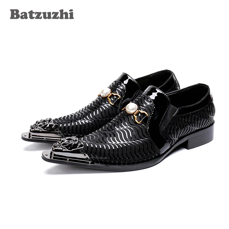 Batzuzhi Brand Men Shoes Pointed Iron Toe Leather Business Dress Shoes Man Black Formal Shoes Men sepatu pria zapatos de hombre