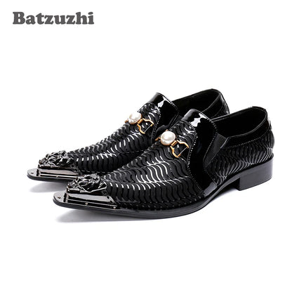 Batzuzhi Brand Men Shoes Pointed Iron Toe Leather Business Dress Shoes Man Black Formal Shoes Men sepatu pria zapatos de hombre