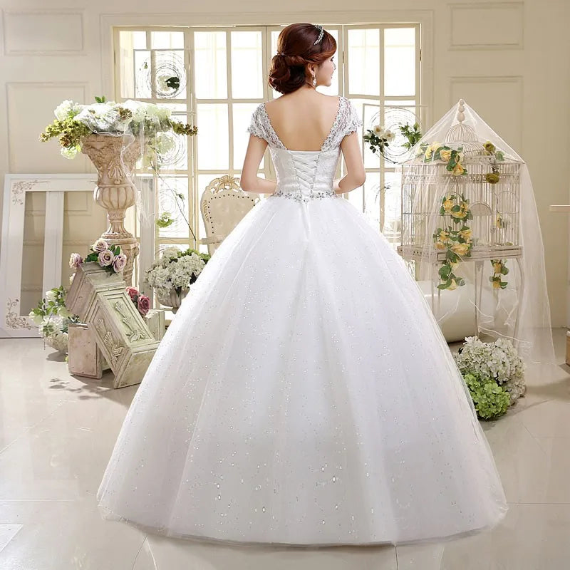 Classic Cheap Cap Sleeve Korean Style Short Lace Fashion Simple Bridal Gowns Crystal Wedding Dresses 2024 Vestido Casamento