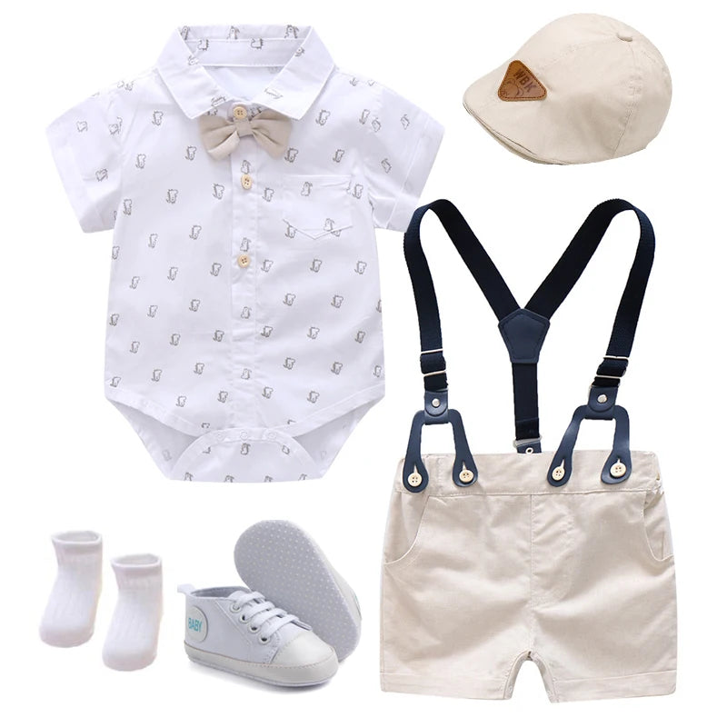 Summer 1st Birthday Party Dresses for Boy 3-18M Infant Formal Clothes Baby Gentleman Boutique Gift Set Toddler 7PCS Outfit Suit