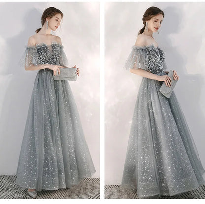 Customized Long Silver Gray Evening Dresses Sweet Celebrity Sequin Graduation Robes Soiree Dinner Wedding Party Dress Women