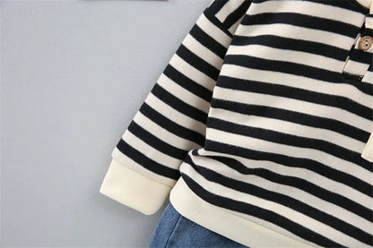 New Spring Causal Suit Kids Boys Girls Cartoon Strips T Shirt Pants 2pcs/Set Children Clothing Kids Infant Sportswear 0-5 Years