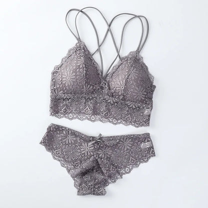 Women Lace Sexy Lingerie Set Push Up Bra Low-Rise Panties Underwear Set Sexy Wireless Bralette Comfort Breathable Brief Set