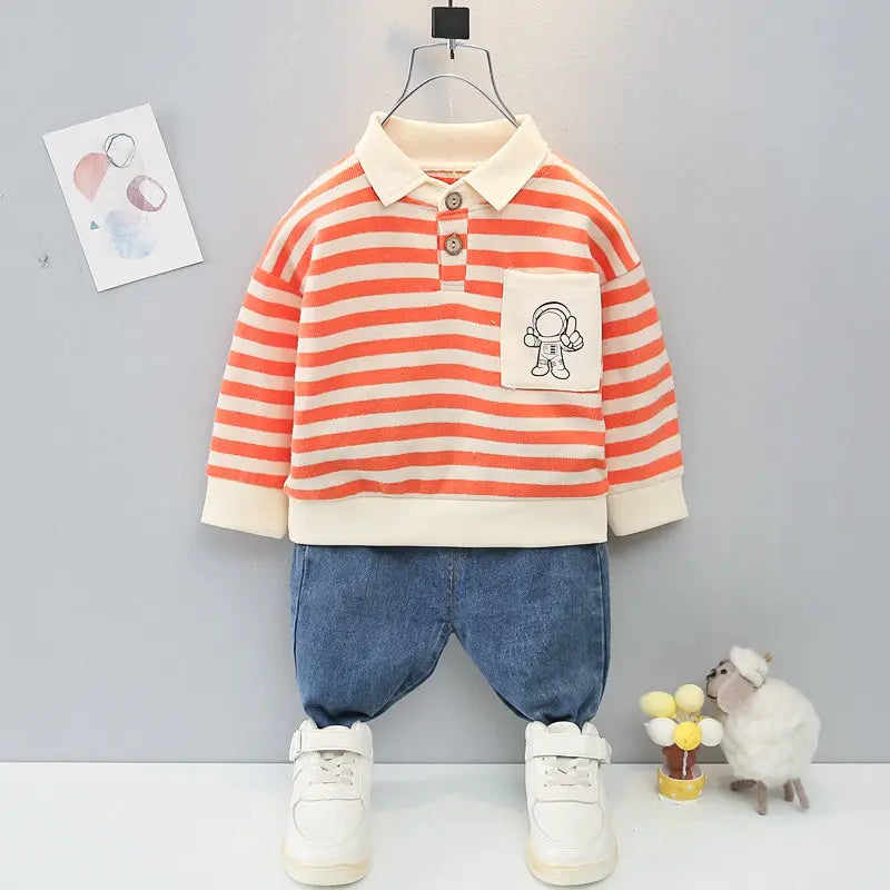 New Spring Causal Suit Kids Boys Girls Cartoon Strips T Shirt Pants 2pcs/Set Children Clothing Kids Infant Sportswear 0-5 Years