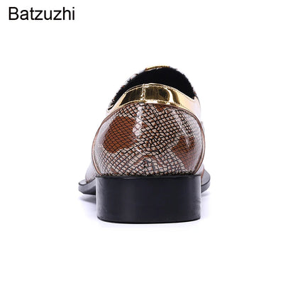 Batzuzhi Men's Shoes Luxury Handmade Pointed Toe Leather Dress Shoes Men Slip on Gold Oxfords for Men Partry/Wedding, EU38-46