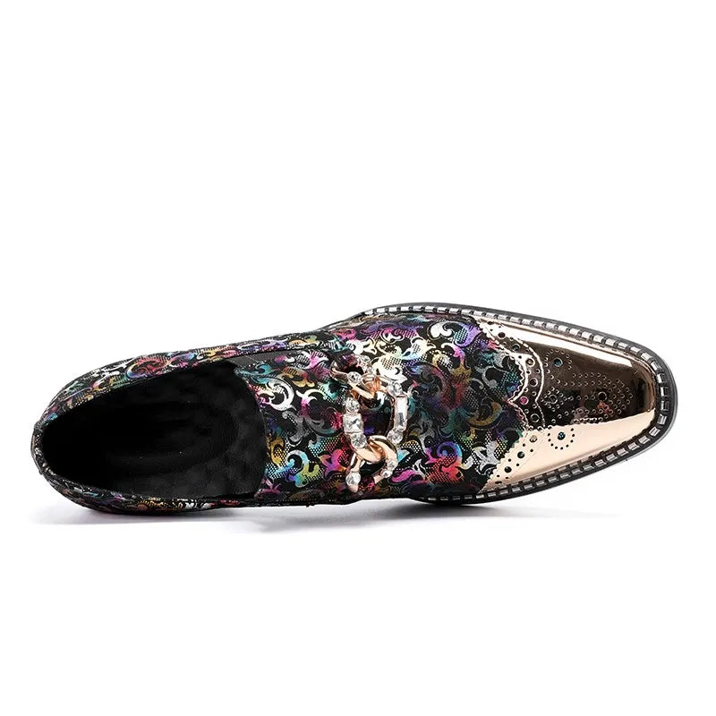 Zapatoz De Hombre Fashion Print Men Formal Shoes Iron Round Toe Slip On Genuine Leather For Men Dress Wedding Oxford Shoes