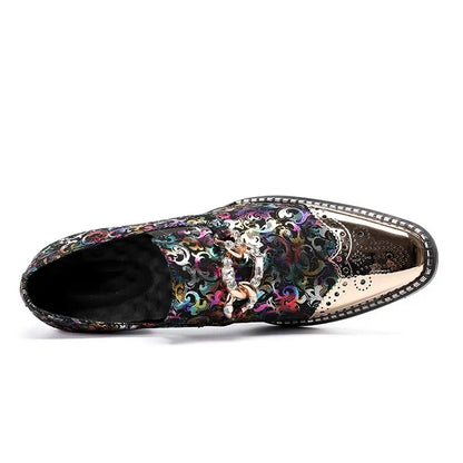 Zapatoz De Hombre Fashion Print Men Formal Shoes Iron Round Toe Slip On Genuine Leather For Men Dress Wedding Oxford Shoes