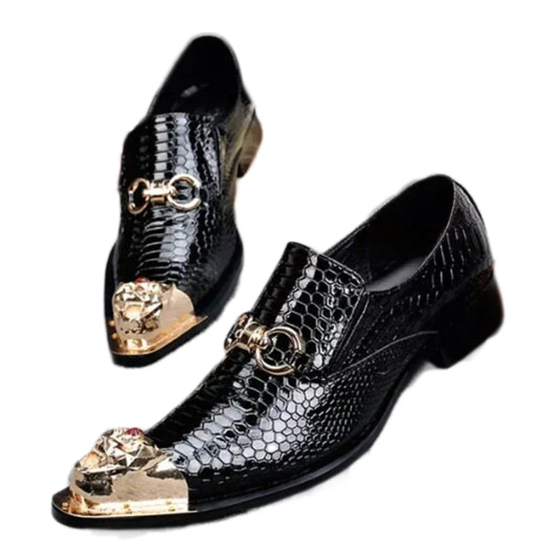 Batzuzhi Men's Shoes Luxury Handmade Metal Iorn Toe Black Leather Shoes Business Formal Dress Shoes Wedding and Party, EU38-46