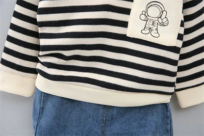 New Spring Causal Suit Kids Boys Girls Cartoon Strips T Shirt Pants 2pcs/Set Children Clothing Kids Infant Sportswear 0-5 Years