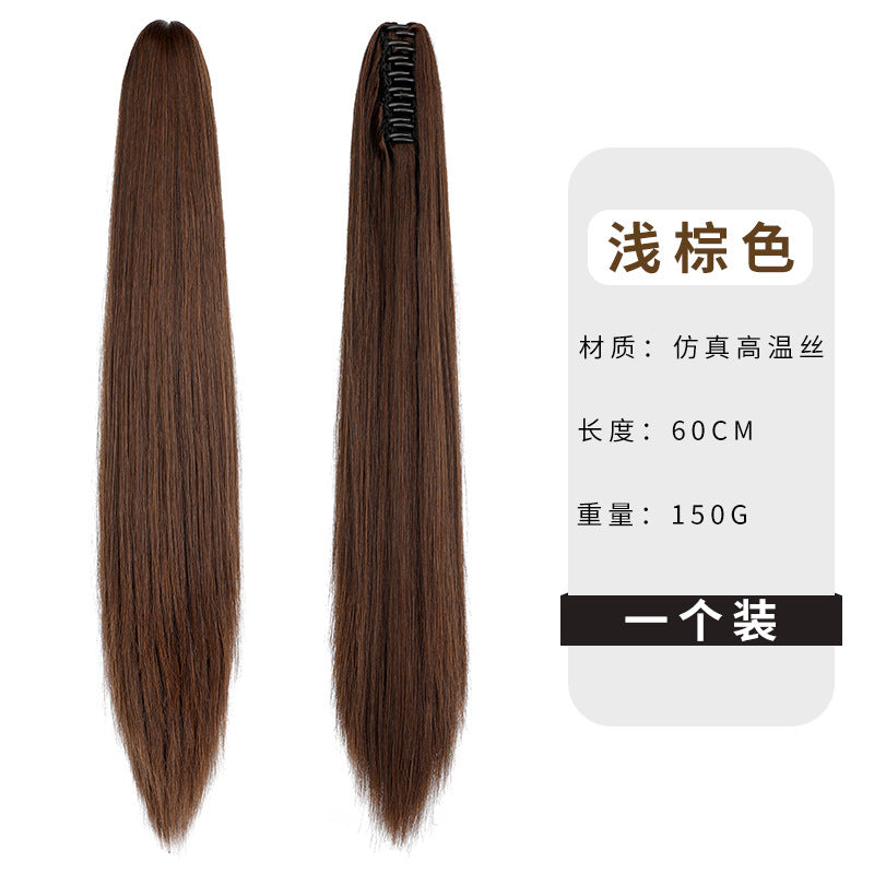 Wigs for women long straight hair clip ponytail natural realistic claw clip synthetic fiber wig ponytail manufacturers