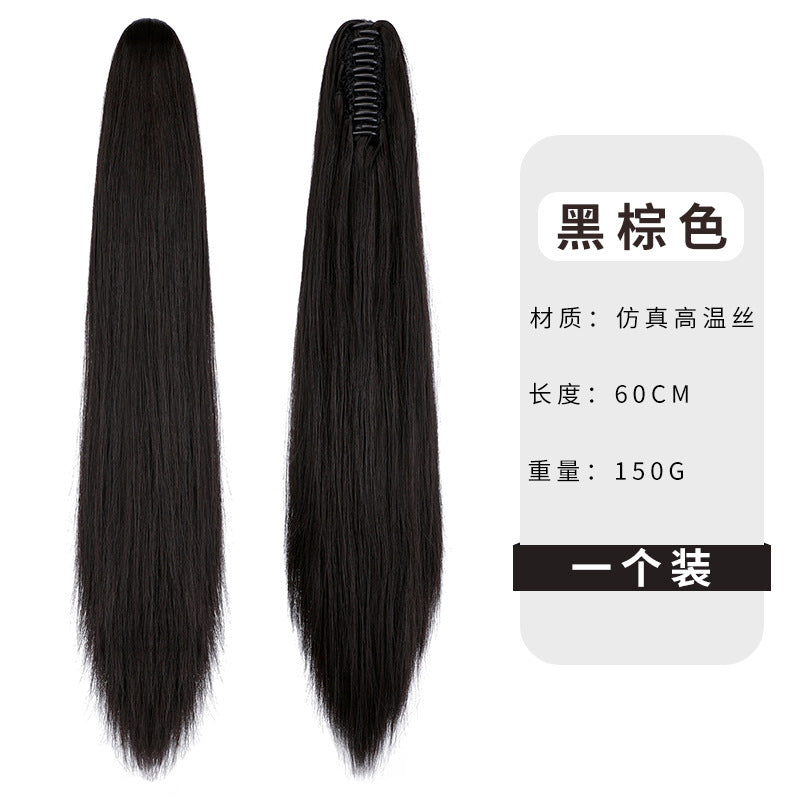 Wigs for women long straight hair clip ponytail natural realistic claw clip synthetic fiber wig ponytail manufacturers