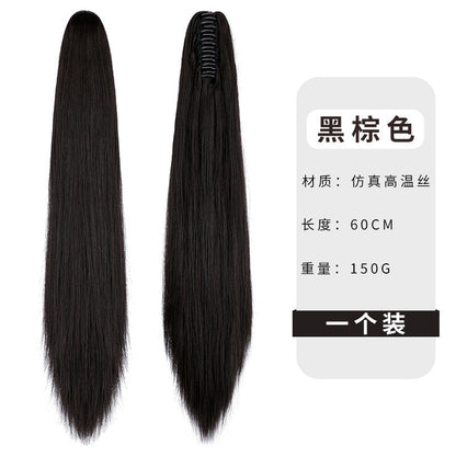 Wigs for women long straight hair clip ponytail natural realistic claw clip synthetic fiber wig ponytail manufacturers