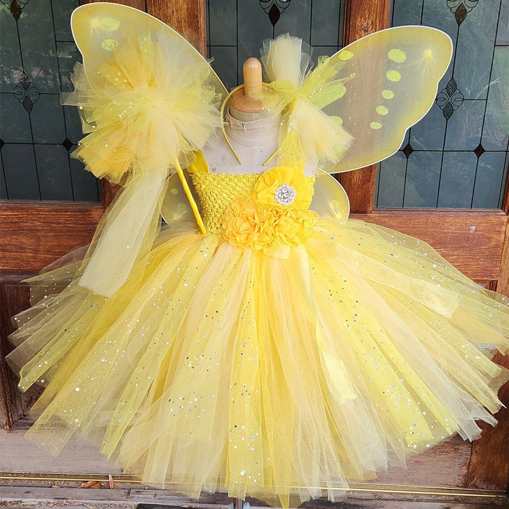 Girls butterfly fairy skirt candy color suspender skirt shiny tulle skirt elf party dress clothing
