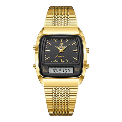 Business Casual Mesh Belt Waterproof Double Display Electronic Quartz Watch