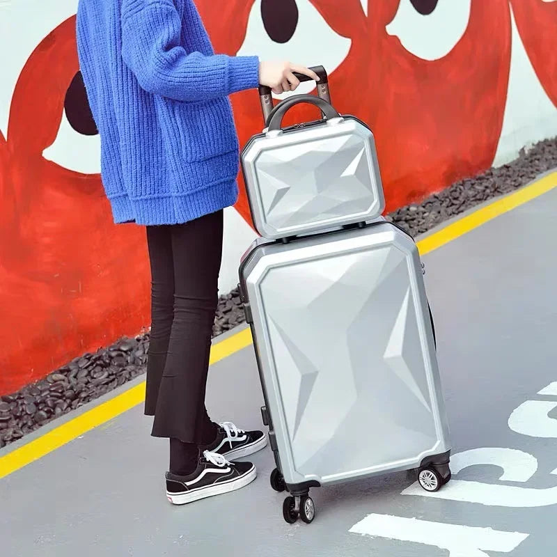 20‘’22/24/26/28 inch Rolling luggage set travel suitcase spinner wheels trolley luggage bag case Diamond Silver suitcase Women's