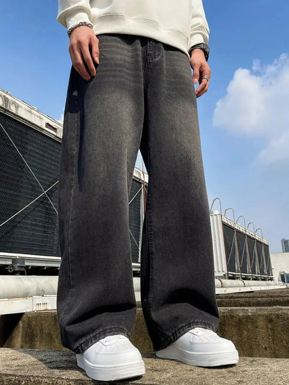 1Pc Men's Daily Travel Casual American Street Loose Jeans, Black, Light Blue, Sea Blue Fashion Street Style Retro Lantern Jeans Jeans Denim Pants