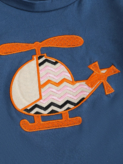 Infant Boys Summer Short Sleeve Outfit with Helicopter Embroidery Pattern Baby Clothing Set