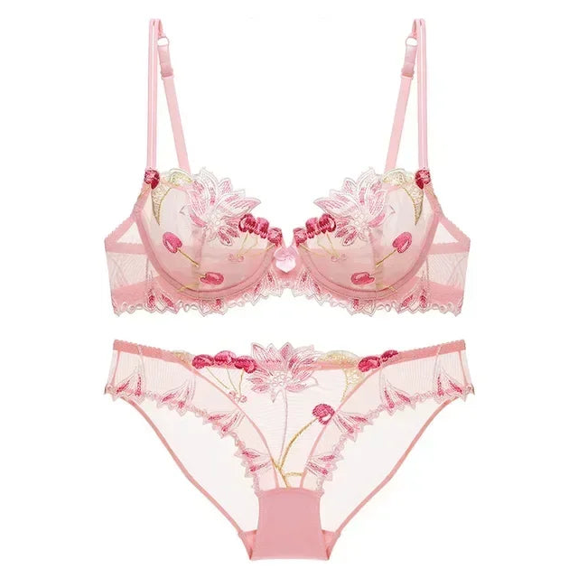 Sexy Pure Desire Lace Bra Set Women French Small Chest Gathering Ultra Thin Underwear Female Romantic Embroidery Intimates Suit