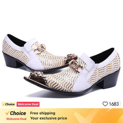 Italian men's dress shoes black metal rivet pointed men's leather business shoes, party shoes men's flat shoes