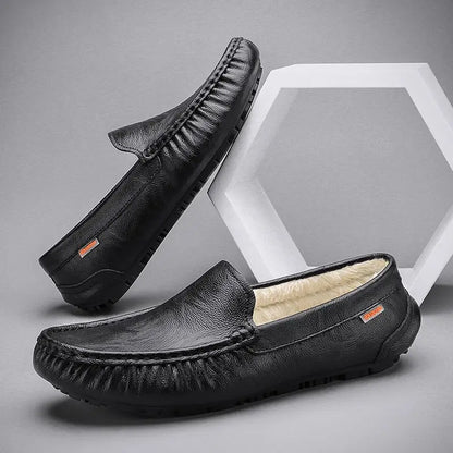 Moccasin Loafers Man Casual Shoe Square Toe Flat Leather Shoes For Men Soft Velvet Fashion 2025 2025 New Arrivals Cowhide