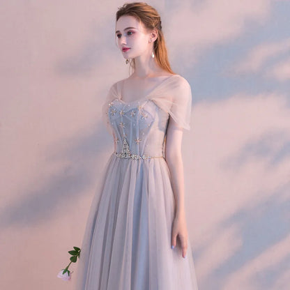 A8139 Dropship Beautiful Banquet Evening Dress Sweet Memory Floor Length Tulle Black Grey Celebrity Birthday Dresses