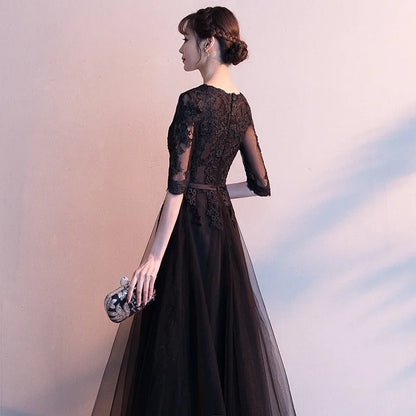 Evening dress dress women's 2026 autumn new banquet temperament long black socialite dress choir performance uniform