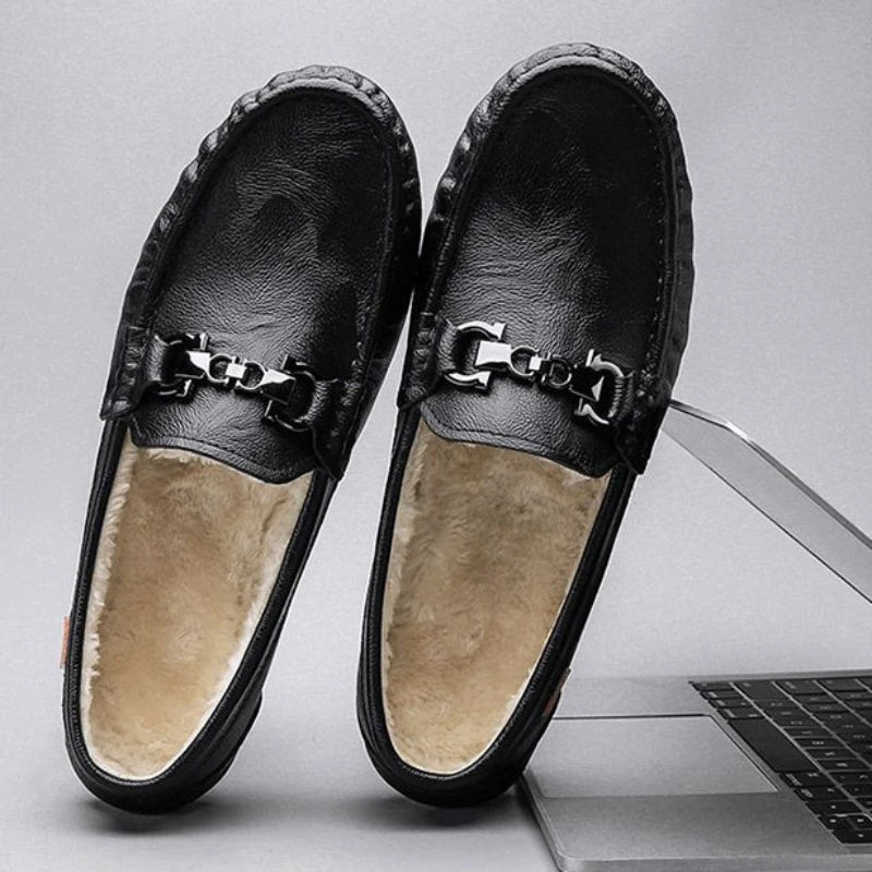Moccasin Loafers Man Casual Shoe Square Toe Flat Leather Shoes For Men Soft Velvet Fashion 2025 2025 New Arrivals Cowhide
