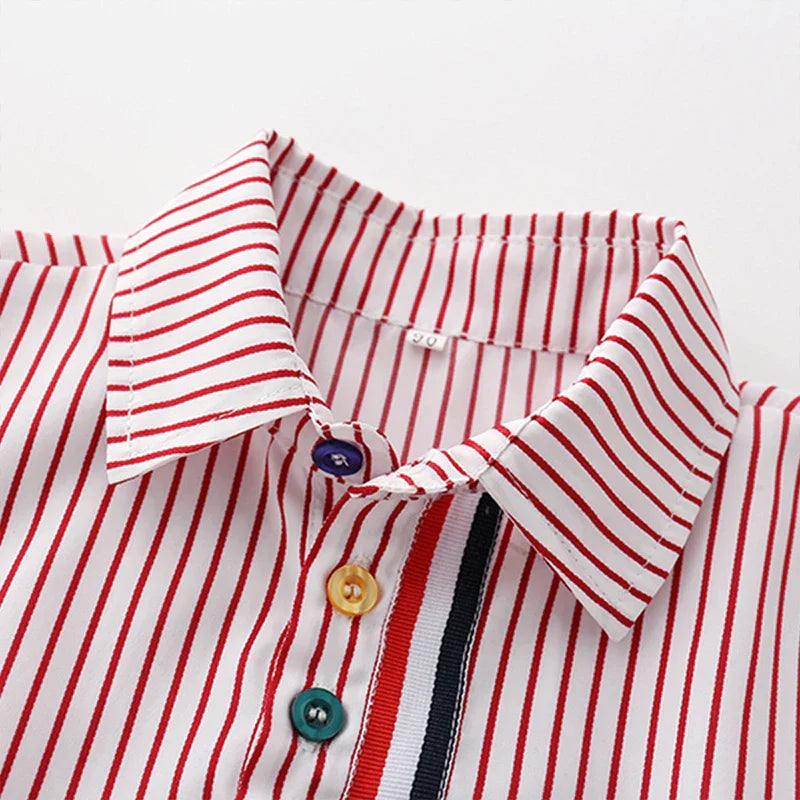 Summer Boys Clothing Set Cotton Striped Short Sleeve Lapel Shirt Pants 2Pcs Suit For 2-6 Years Kids Casual Outfits Elegant Suit
