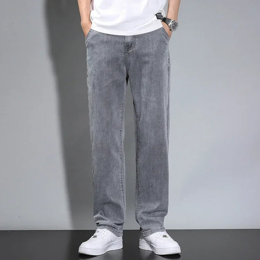 2025 New Summer Thin Men's Straight Loose Gray Jeans Soft Fabric Lyocell Fabric Light Colored Casual Pants Male Brand Trousers