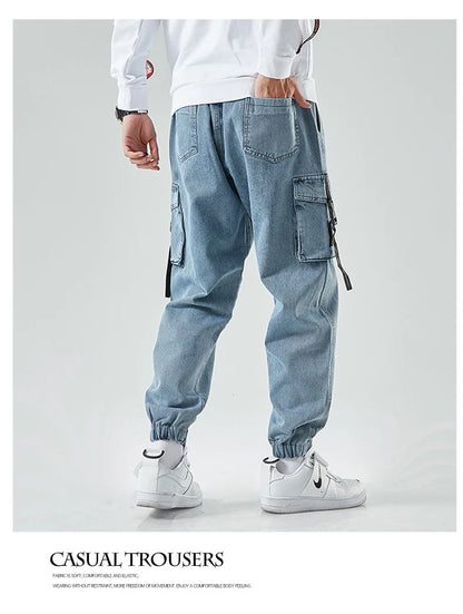 Men Joggers Cargo Denim Pants Baggy Harem Japanese Streetwear Styke Male Ankle Harajuku Casual Hip Hop Jeans Trousers Men