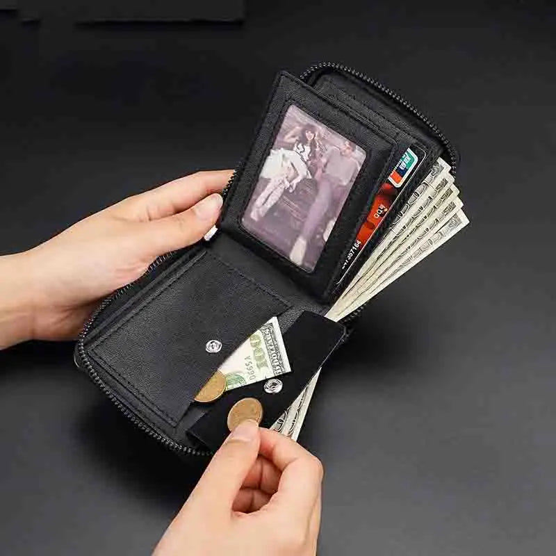 New Brand Leather Men’s Wallet Luxury Mens Purse Male Zipper Card Holders with Coin Pocket Wallets Gifts for Men Money Bag