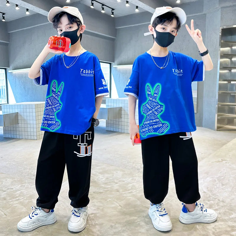 Boys Summer Clothing Set Children Short Sleeve Top + Mosquito-Repellent Pants Two Piece Set 2025 New