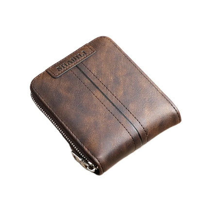 PU Leather Men Short Wallet with Zipper Multiple Card Slots Card Holder Solid Color Large Capacity Business Coin Purses Boy
